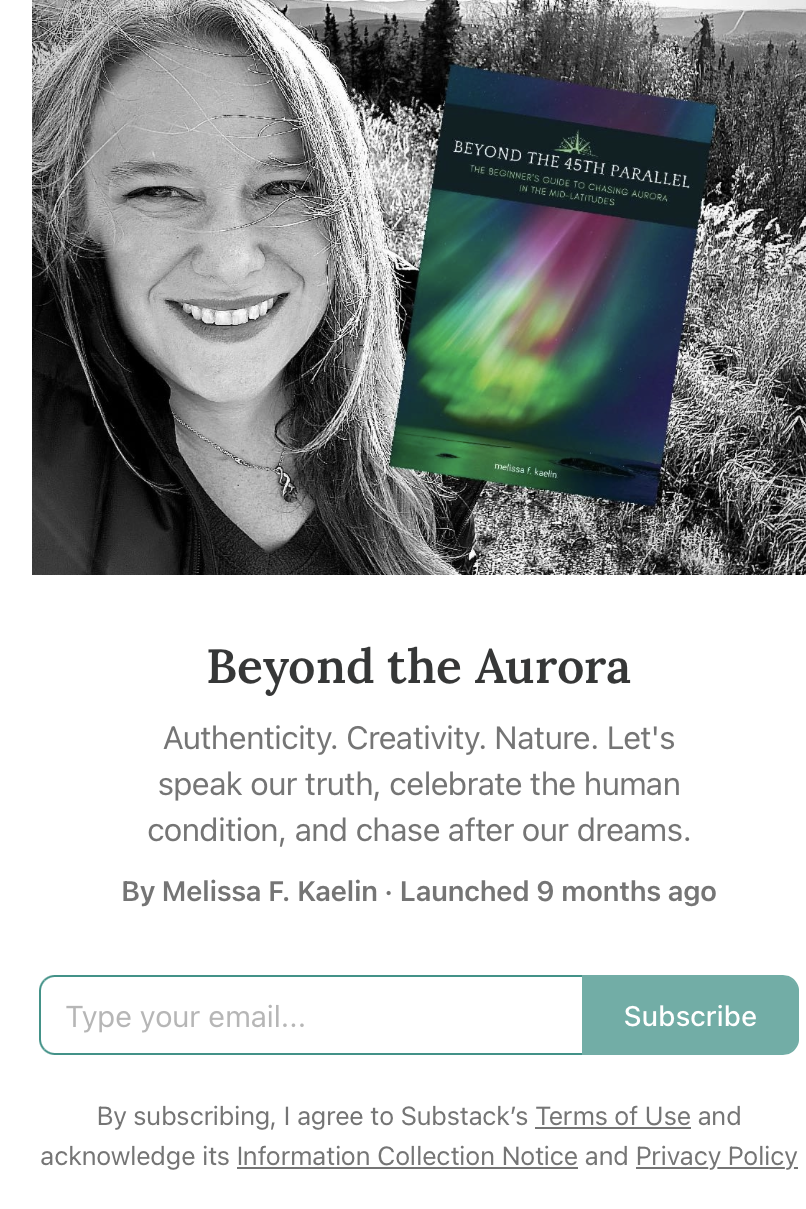 Graphic inviting readers to subscribe to blog "Beyond the Aurora" on Substack