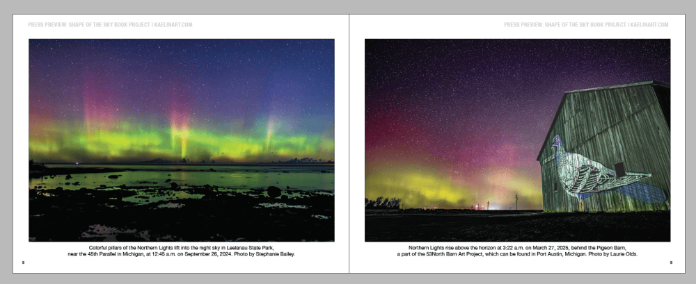 Sneak preview of book showing Aurora photographs and captions