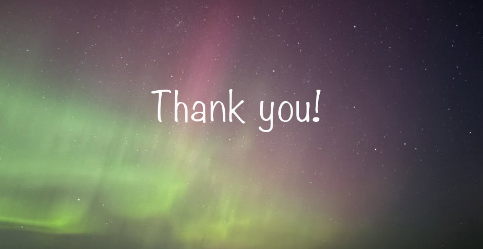 Photo of Aurora that displays the words "Thank you!"